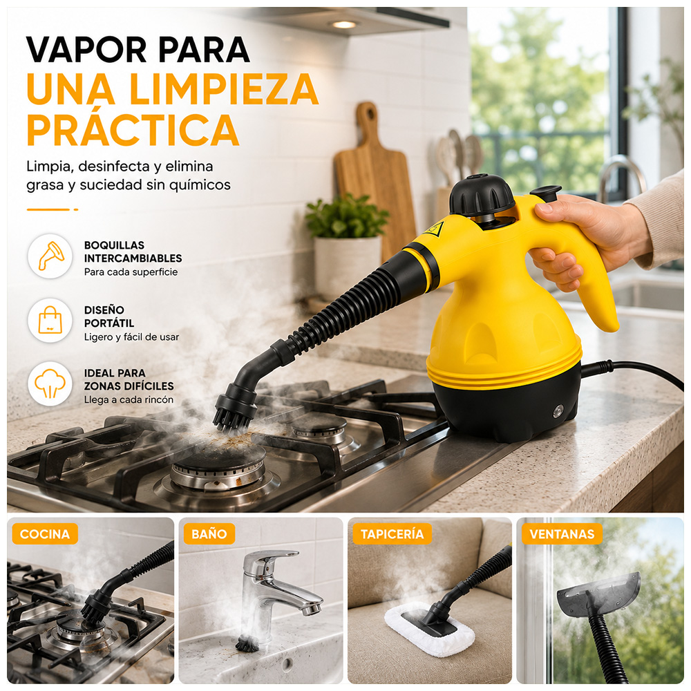 LIMPIADOR A VAPOR ELÉCTRICO MULTIFUNCIONAL PORTÁTIL 4 EN 1 - 5