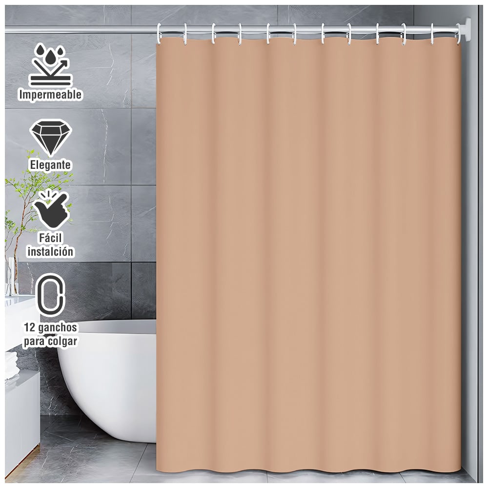 CORTINA DE BAÑO MODERNA IMPERMEABLE ACCESORIO PARA DUCHA U11 CANELA - 1