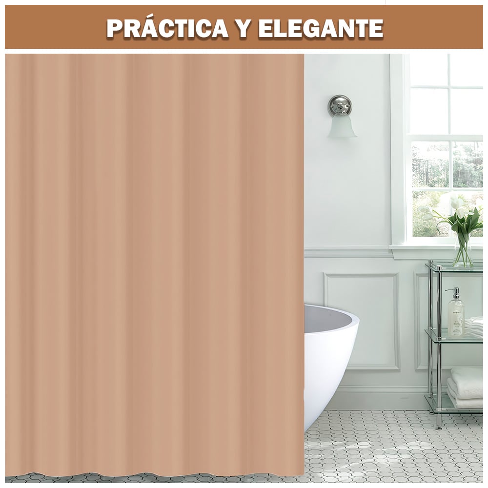 CORTINA DE BAÑO MODERNA IMPERMEABLE ACCESORIO PARA DUCHA U11 CANELA - 4