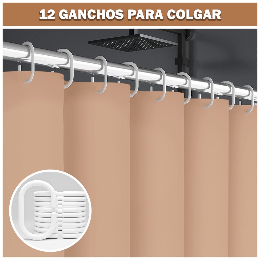 CORTINA DE BAÑO MODERNA IMPERMEABLE ACCESORIO PARA DUCHA U11 CANELA - 5