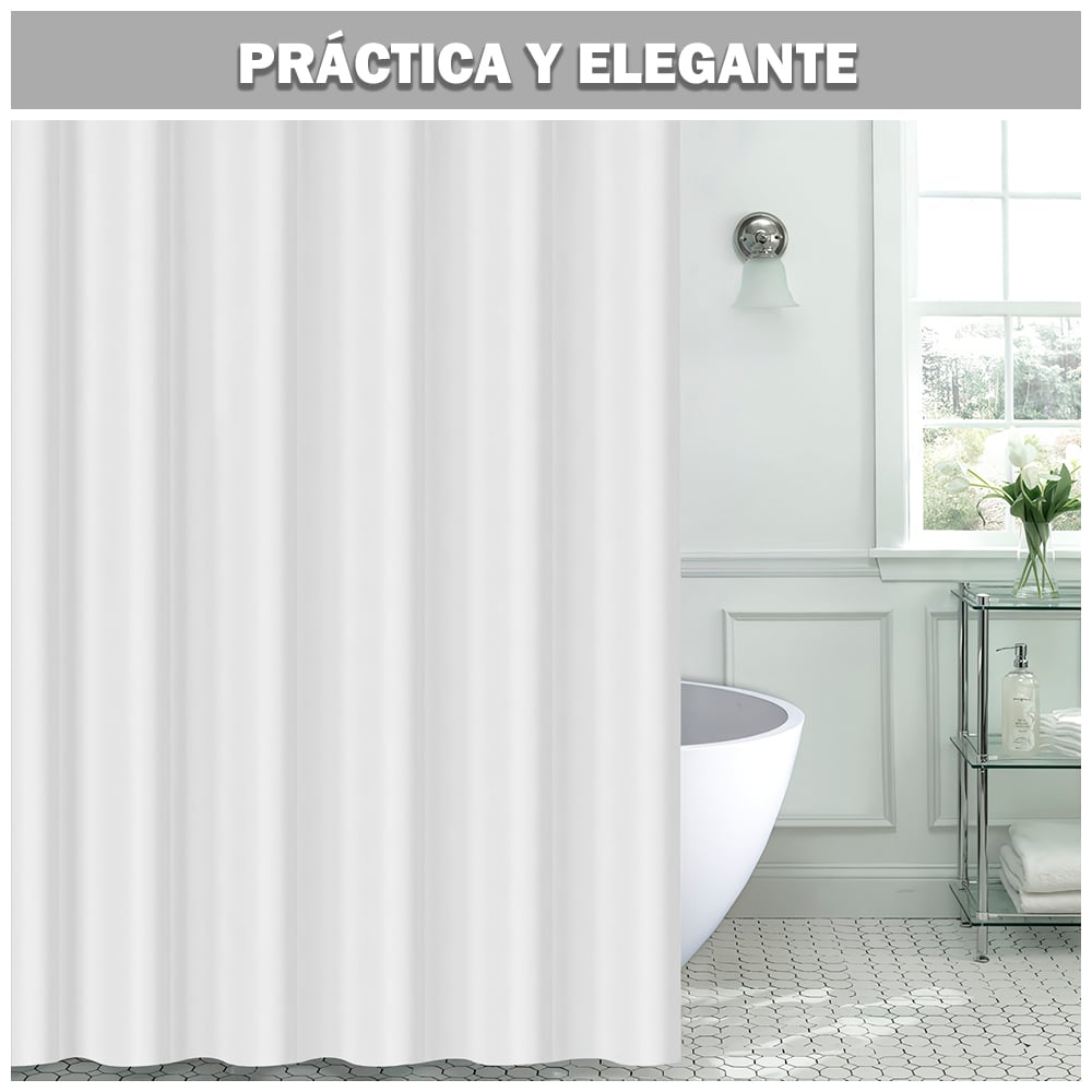 CORTINA DE BAÑO MODERNA IMPERMEABLE ACCESORIO PARA DUCHA U11 BLANCO - 2
