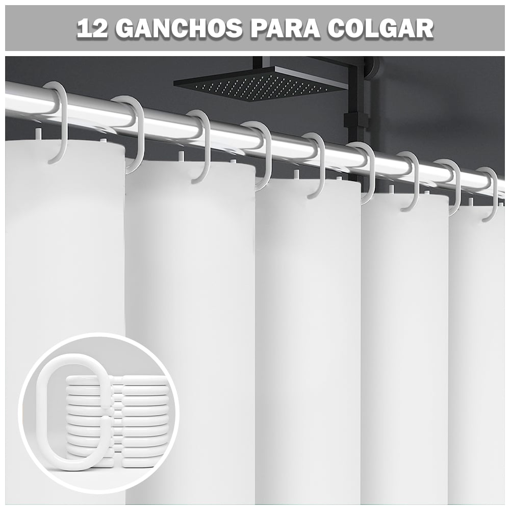 CORTINA DE BAÑO MODERNA IMPERMEABLE ACCESORIO PARA DUCHA U11 BLANCO - 4