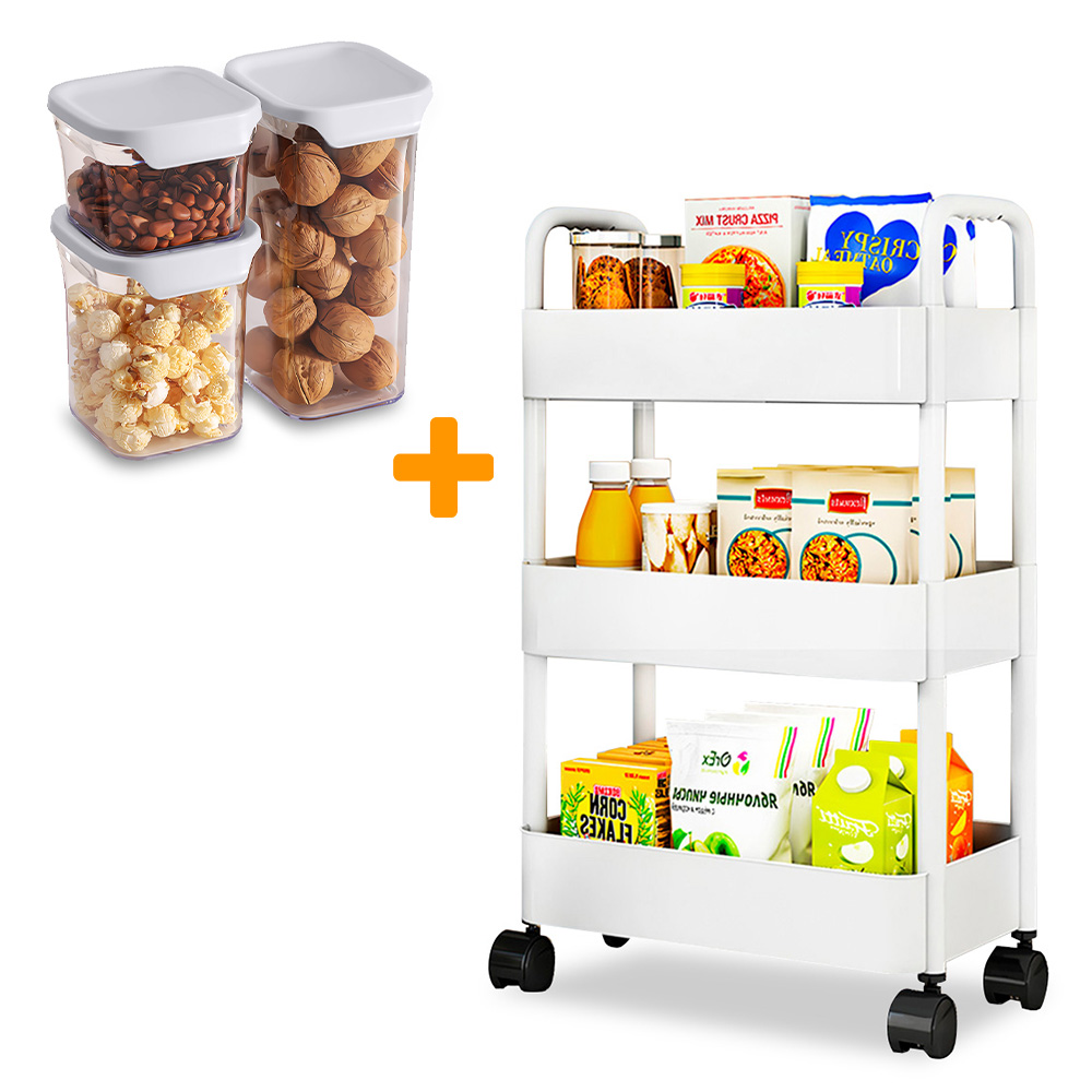 CARRITO ORGANIZADOR 3 NIVELES PARA COCINA JK3 Y SET DE 3 FRASCOS HERMÉTICOS H10 - 1