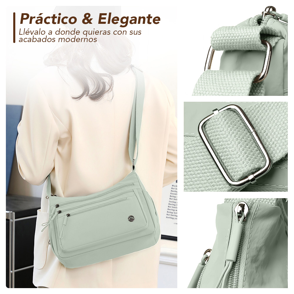 MORRAL PARA MUJER CON CORREA AJUSTABLE Y MÚLTIPLES BOLSILLOS VERDE BP3 - 5