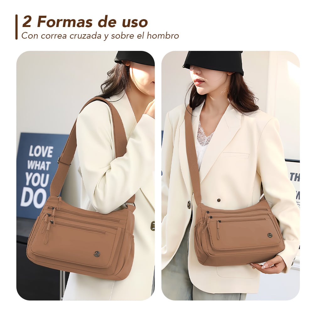 MORRAL PARA MUJER CON CORREA AJUSTABLE Y MÚLTIPLES BOLSILLOS MARRÓN BP3 - 3