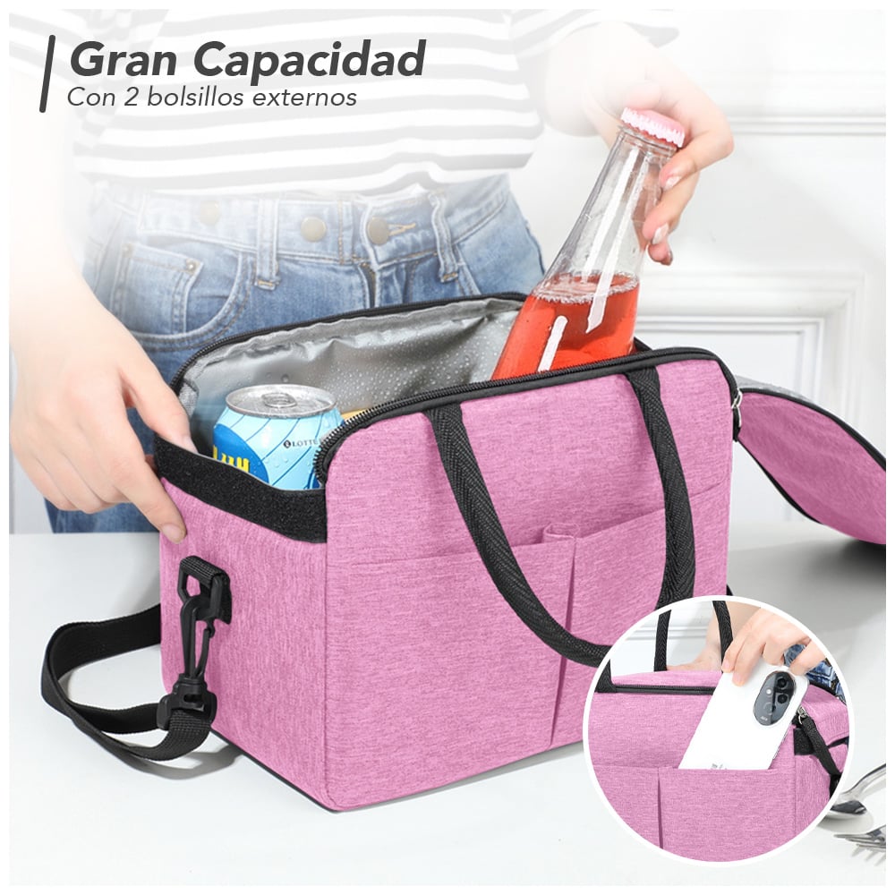 LONCHERA TÉRMICA IMPERMEABLE CON CORREA ROSADO B76 - 2
