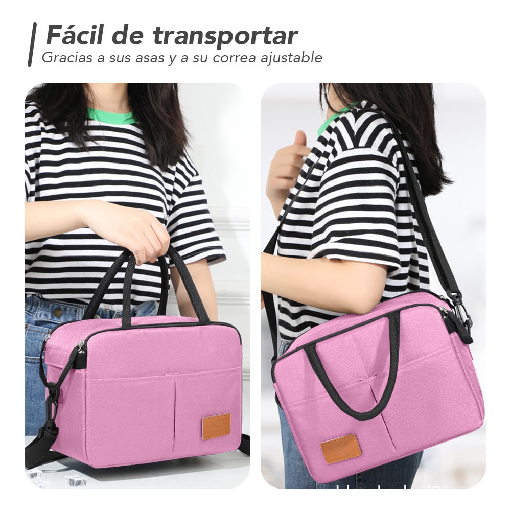 LONCHERA TÉRMICA IMPERMEABLE CON CORREA ROSADO B76 - 3