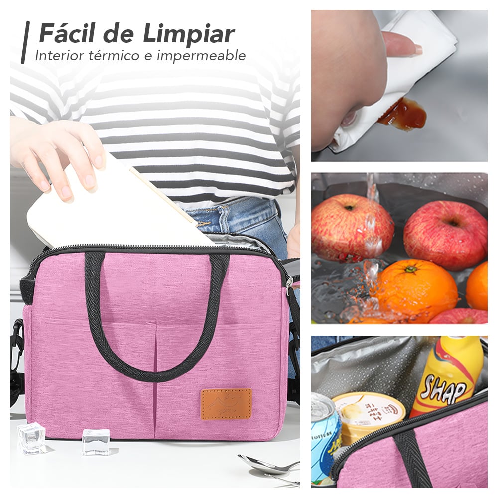 LONCHERA TÉRMICA IMPERMEABLE CON CORREA ROSADO B76 - 4