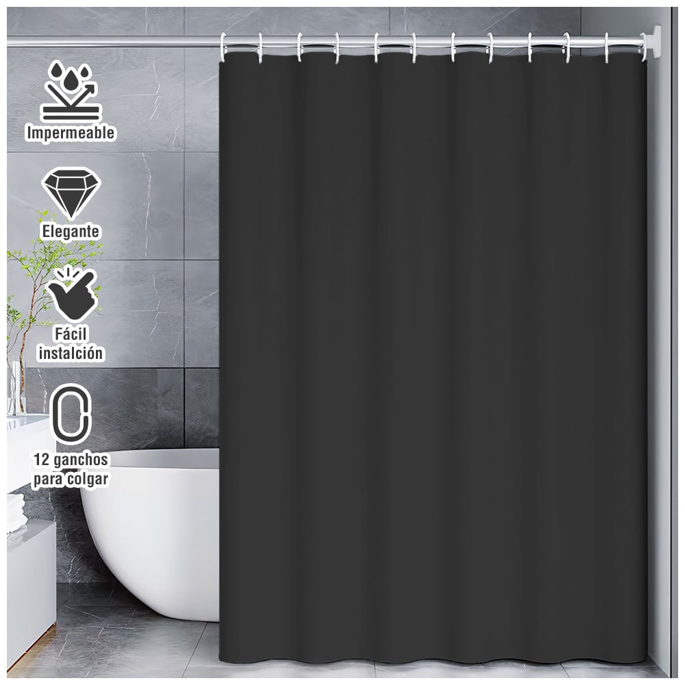 CORTINA DE BAÑO MODERNA IMPERMEABLE ACCESORIO PARA DUCHA NEGRO U11 - 1