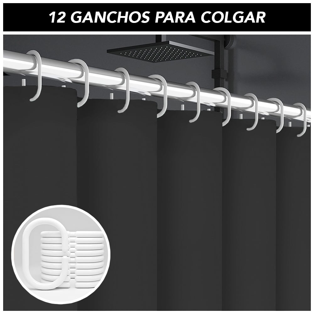 CORTINA DE BAÑO MODERNA IMPERMEABLE ACCESORIO PARA DUCHA NEGRO U11 - 4