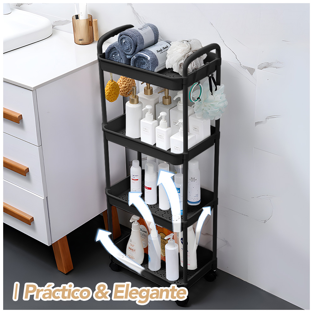 CARRITO ORGANIZADOR 4 NIVELES CON RUEDAS Y COLGADORES PARA BAÑO NG C78 - 4