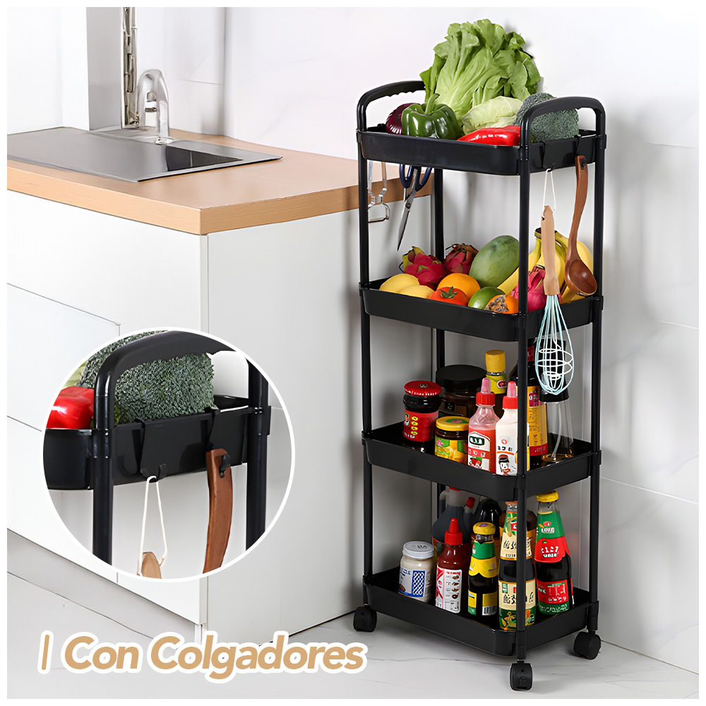 CARRITO ORGANIZADOR 4 NIVELES CON RUEDAS Y COLGADORES PARA BAÑO NG C78 - 5