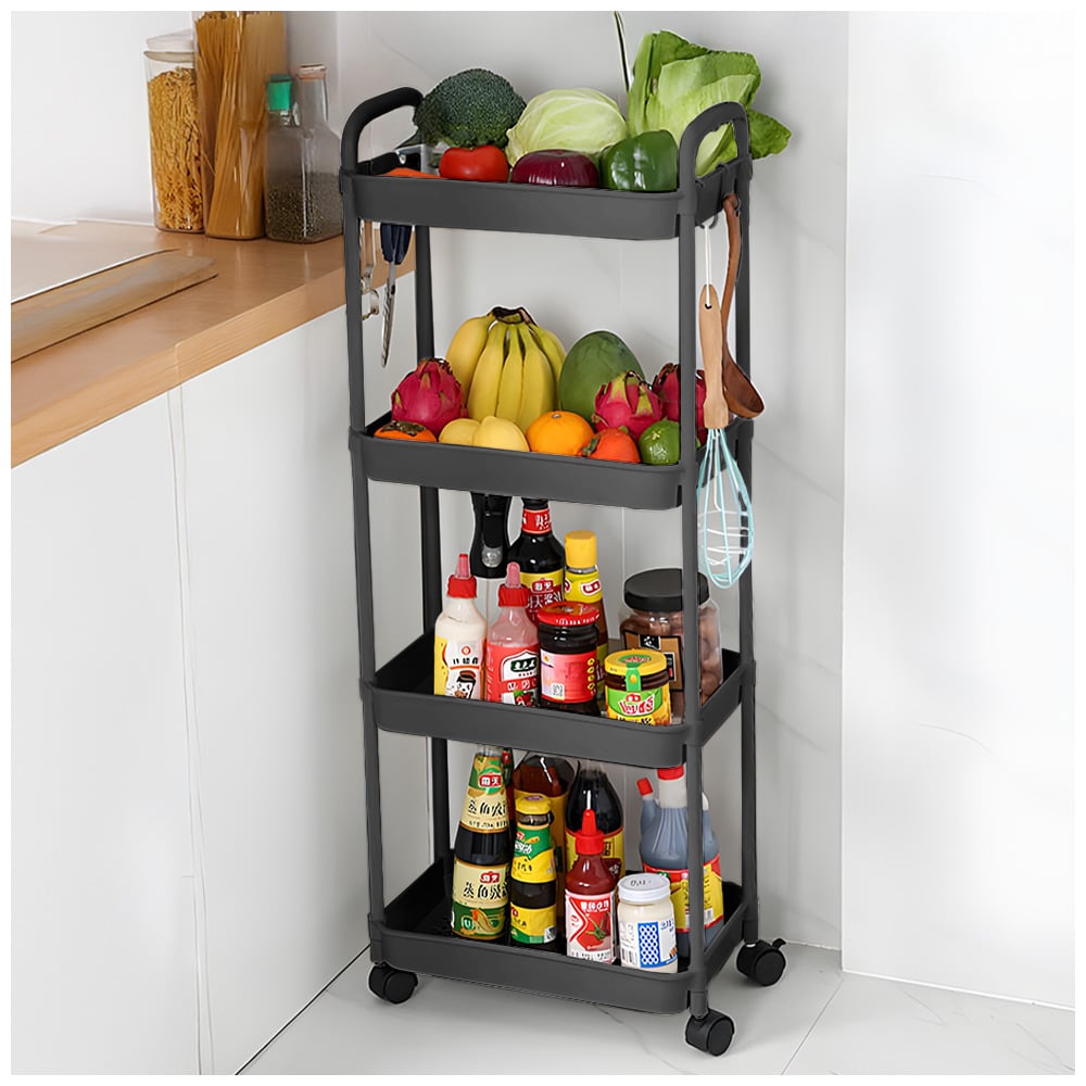 CARRITO ORGANIZADOR 4 NIVELES CON RUEDAS Y COLGADORES PARA COCINA NG C78 - 1