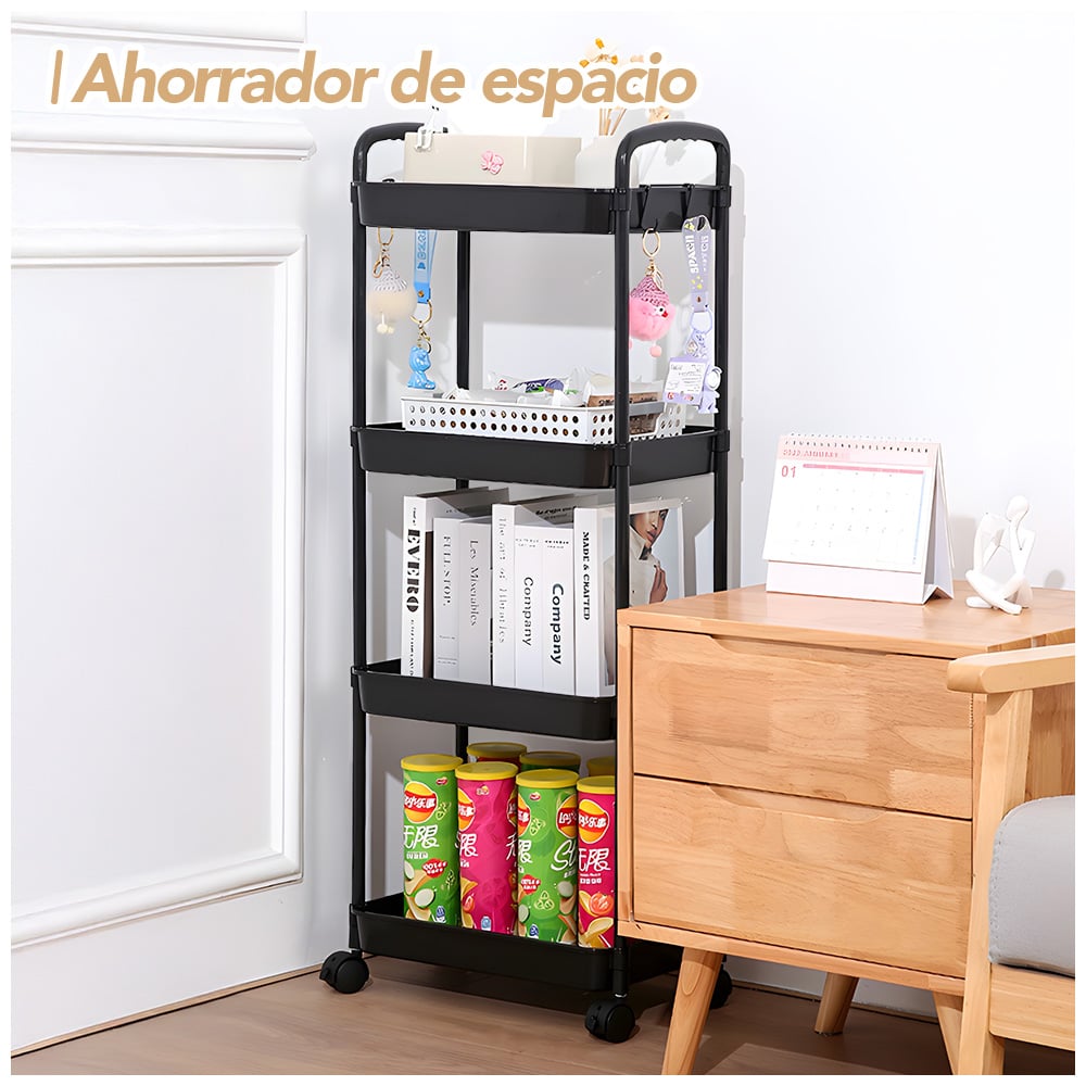 CARRITO ORGANIZADOR 4 NIVELES CON RUEDAS Y COLGADORES PARA COCINA NG C78 - 3