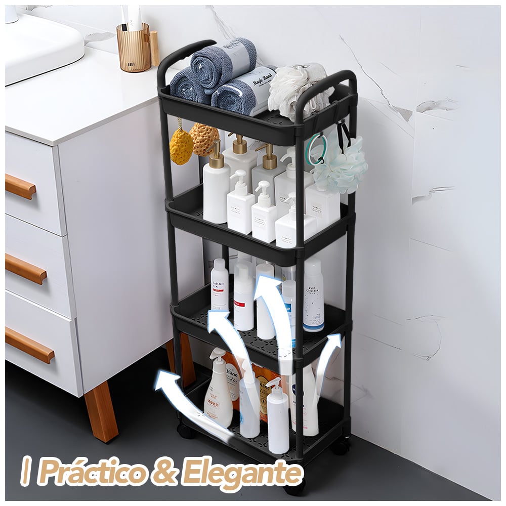 CARRITO ORGANIZADOR 4 NIVELES CON RUEDAS Y COLGADORES PARA COCINA NG C78 - 4