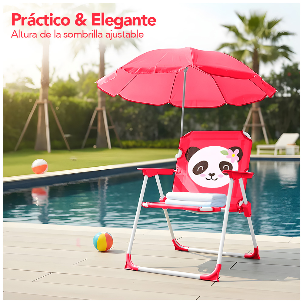 SILLA PARA NIÑOS PLEGABLE CON SOMBRILLA DISEÑO PANDA FUCSIA XC6 - 2