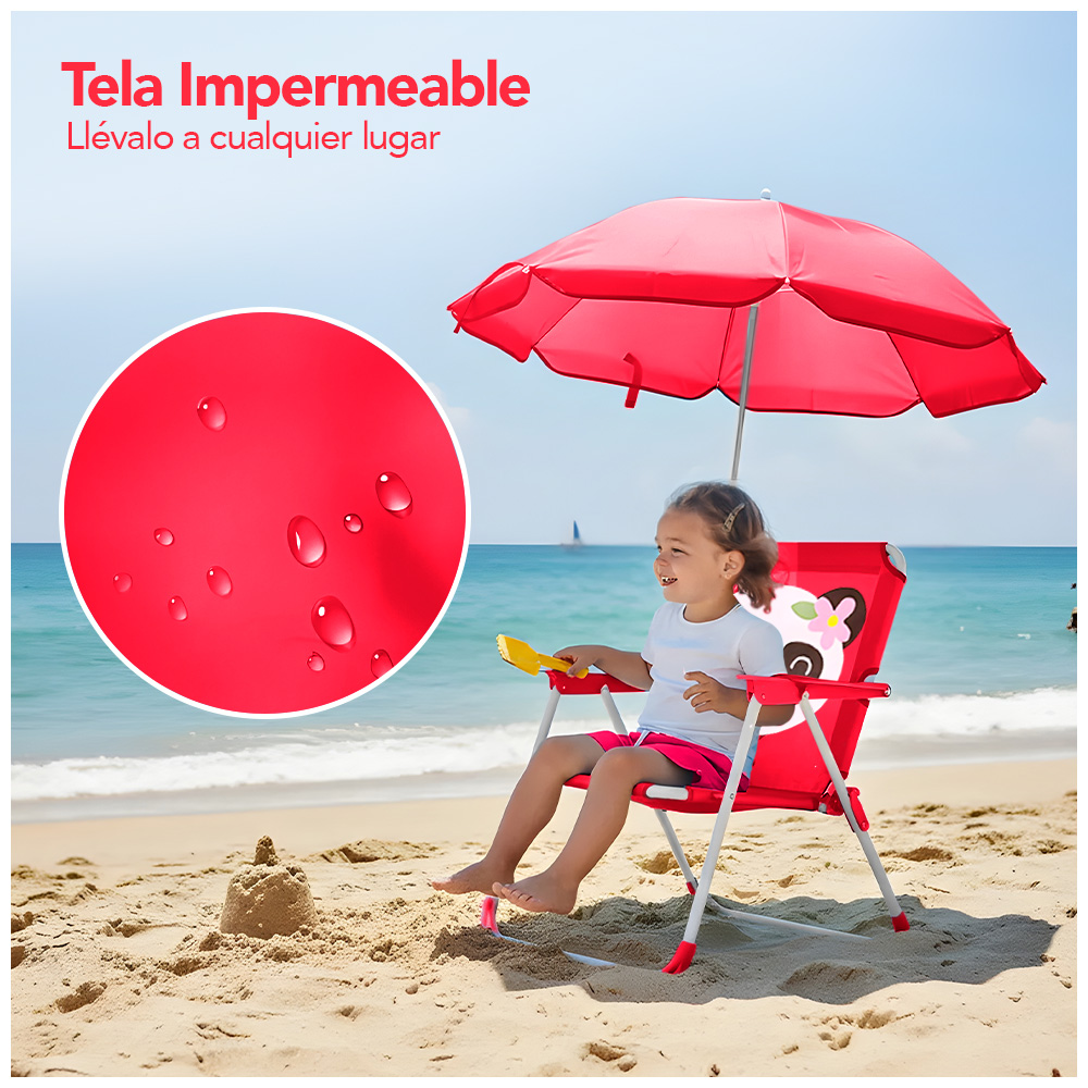 SILLA PARA NIÑOS PLEGABLE CON SOMBRILLA DISEÑO PANDA FUCSIA XC6 - 4