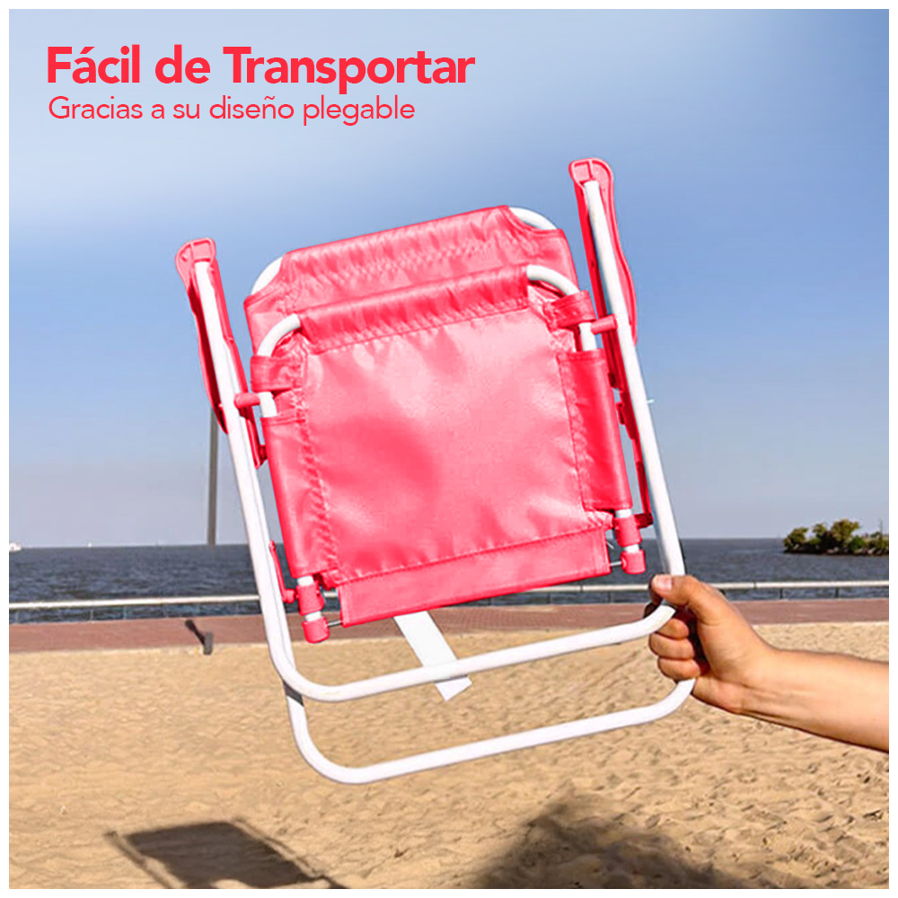 SILLA PARA NIÑOS PLEGABLE CON SOMBRILLA DISEÑO PANDA FUCSIA XC6 - 5