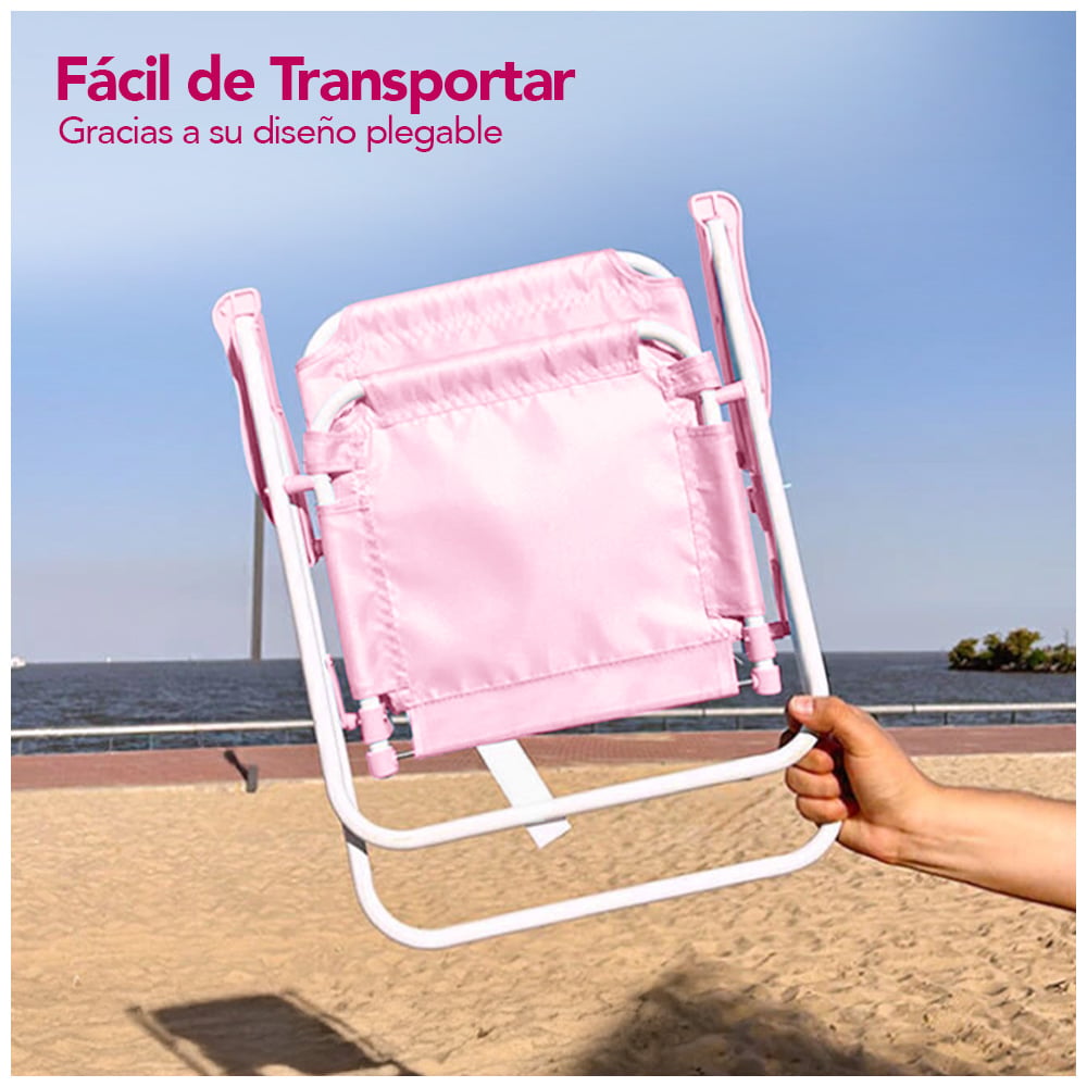 SILLA PARA NIÑOS PLEGABLE CON SOMBRILLA DISEÑO UNICORNIO ROSADO XC6 - 5