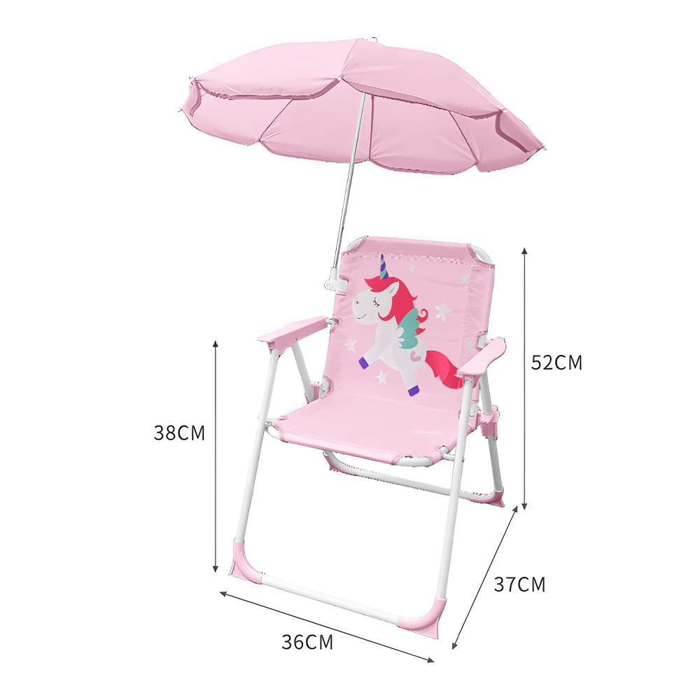 SILLA PARA NIÑOS PLEGABLE CON SOMBRILLA DISEÑO UNICORNIO ROSADO XC6 - 6