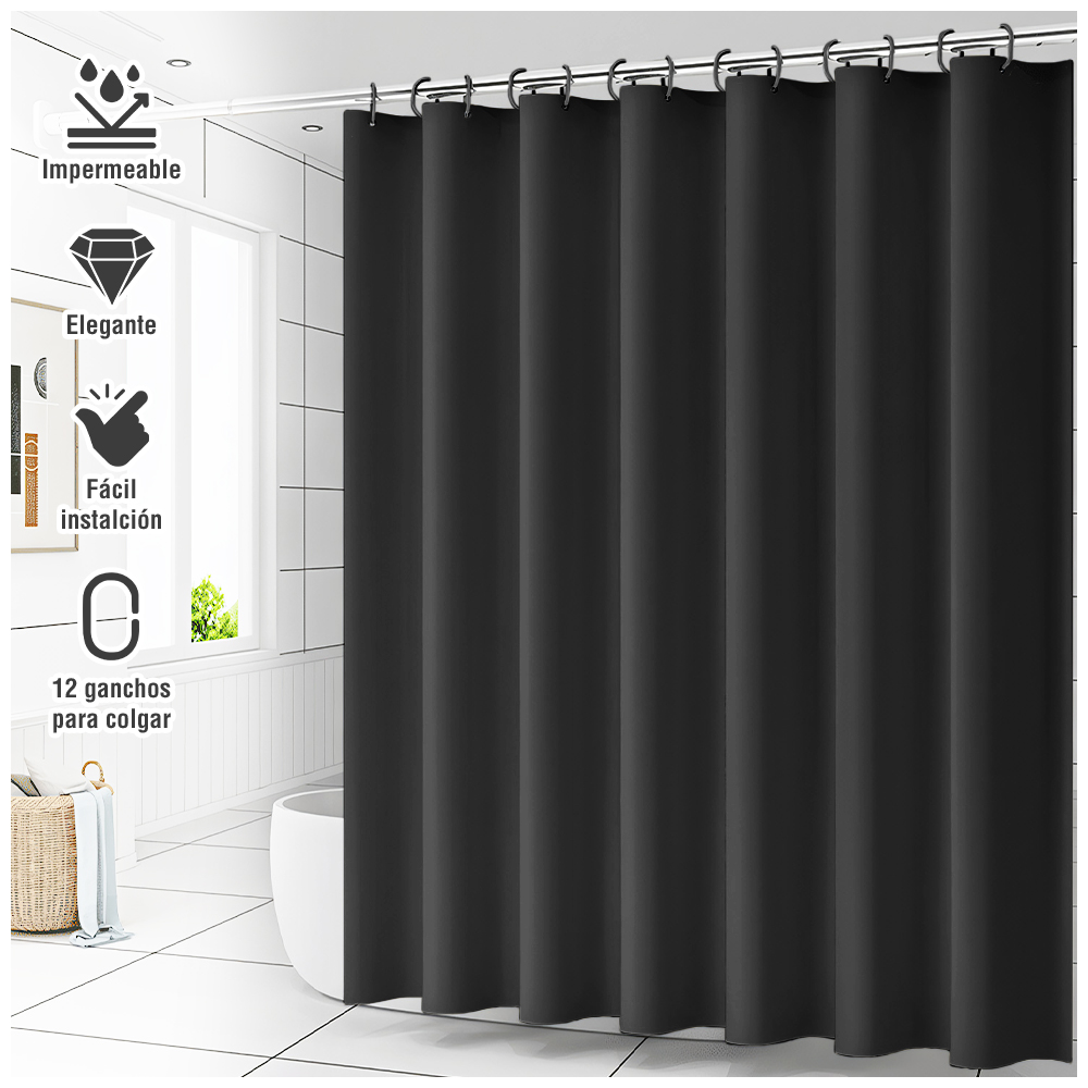CORTINA DE BAÑO IMPERMEABLE PREMIUM NEGRO U88 - 1