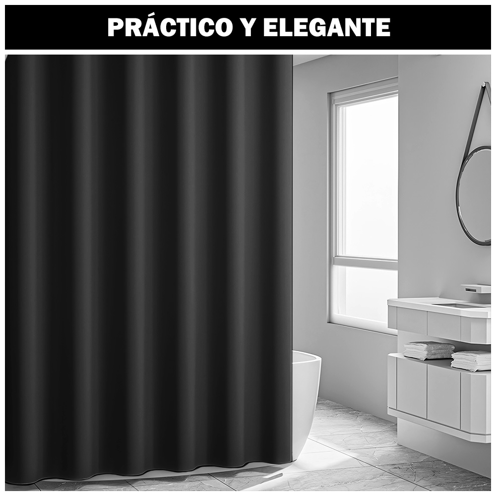 CORTINA DE BAÑO IMPERMEABLE PREMIUM NEGRO U88 - 4