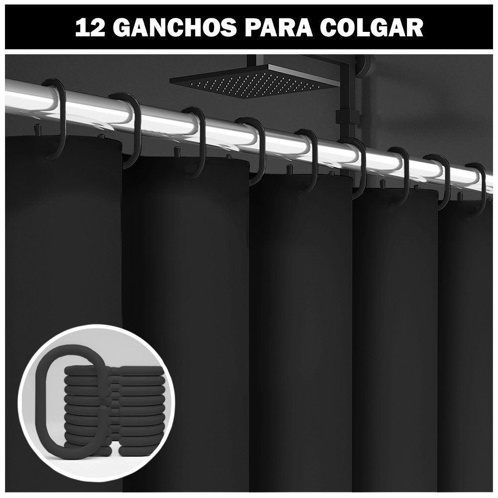 CORTINA DE BAÑO IMPERMEABLE PREMIUM NEGRO U88 - 5