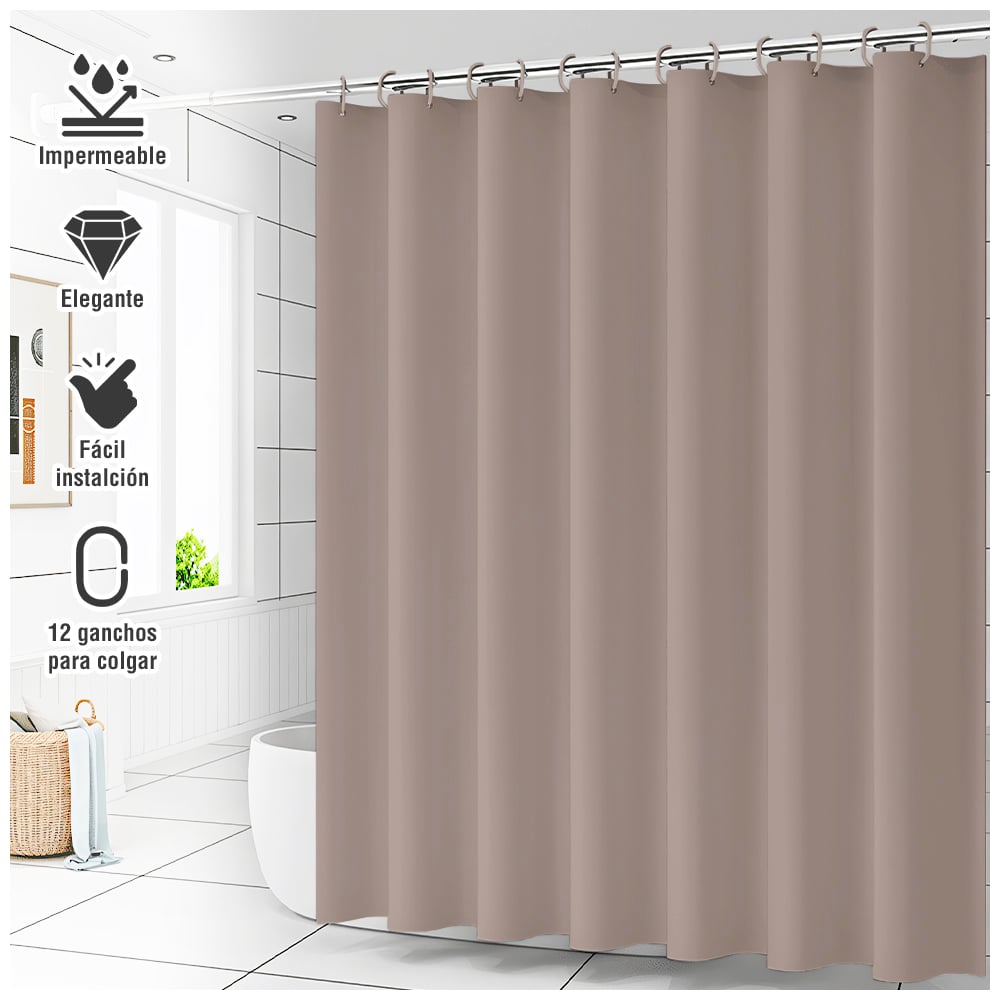 CORTINA DE BAÑO IMPERMEABLE PREMIUM MARRÓN U88 - 1