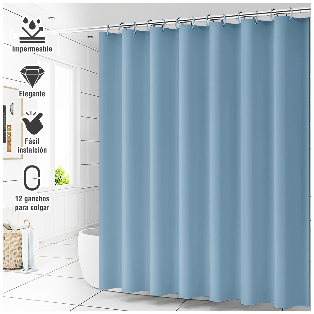CORTINA DE BAÑO IMPERMEABLE PREMIUM CELESTE U88 - 1