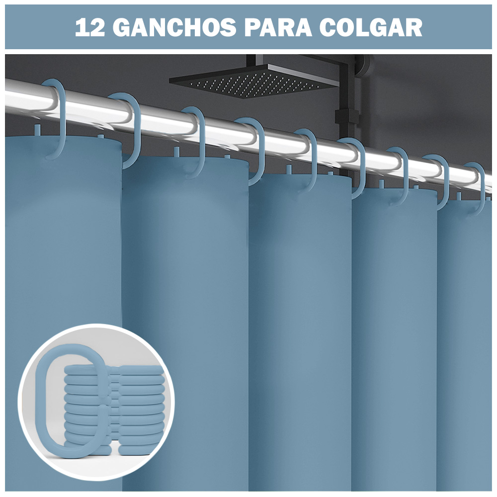 CORTINA DE BAÑO IMPERMEABLE PREMIUM CELESTE U88 - 5