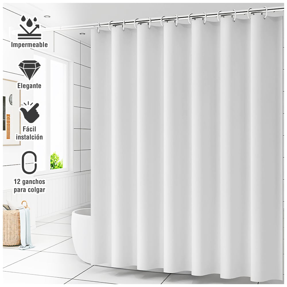 CORTINA DE BAÑO IMPERMEABLE PREMIUM BLANCO U88 - 1