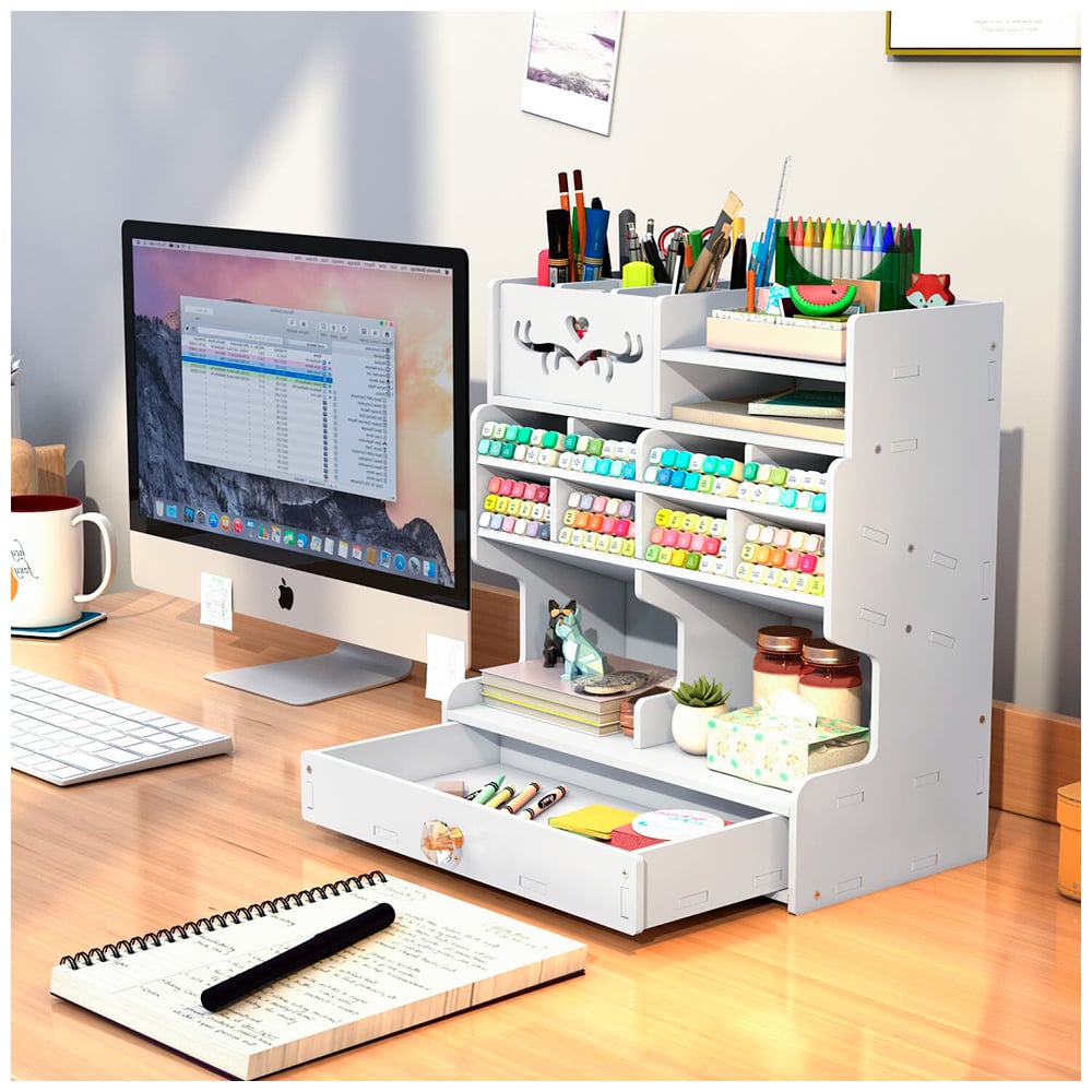 ORGANIZADOR DE ESCRITORIO OFICINA PORTA PLUMONES CON STICKERS KAWAII J29 - 2