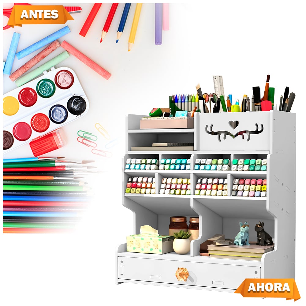 ORGANIZADOR DE ESCRITORIO OFICINA PORTA PLUMONES CON STICKERS KAWAII J29 - 4