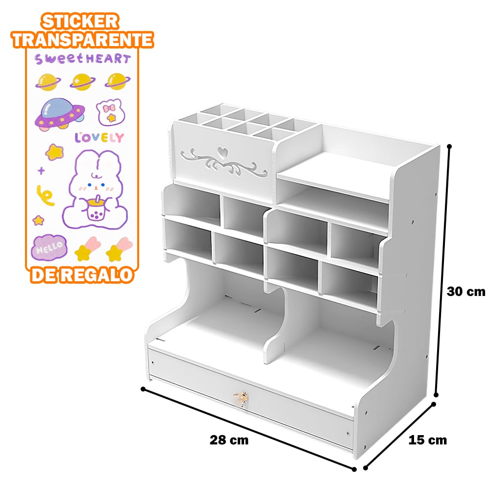 ORGANIZADOR DE ESCRITORIO OFICINA PORTA PLUMONES CON STICKERS KAWAII J29 - 5