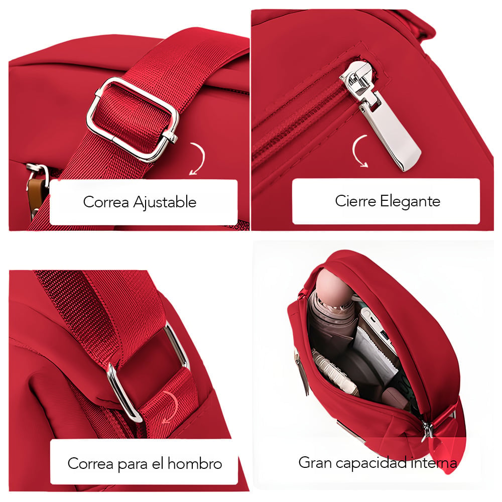 MORRAL PARA MUJER CON CORREA AJUSTABLE Y MULTIPLES BOLSILLOS ROJO ML5 - 4