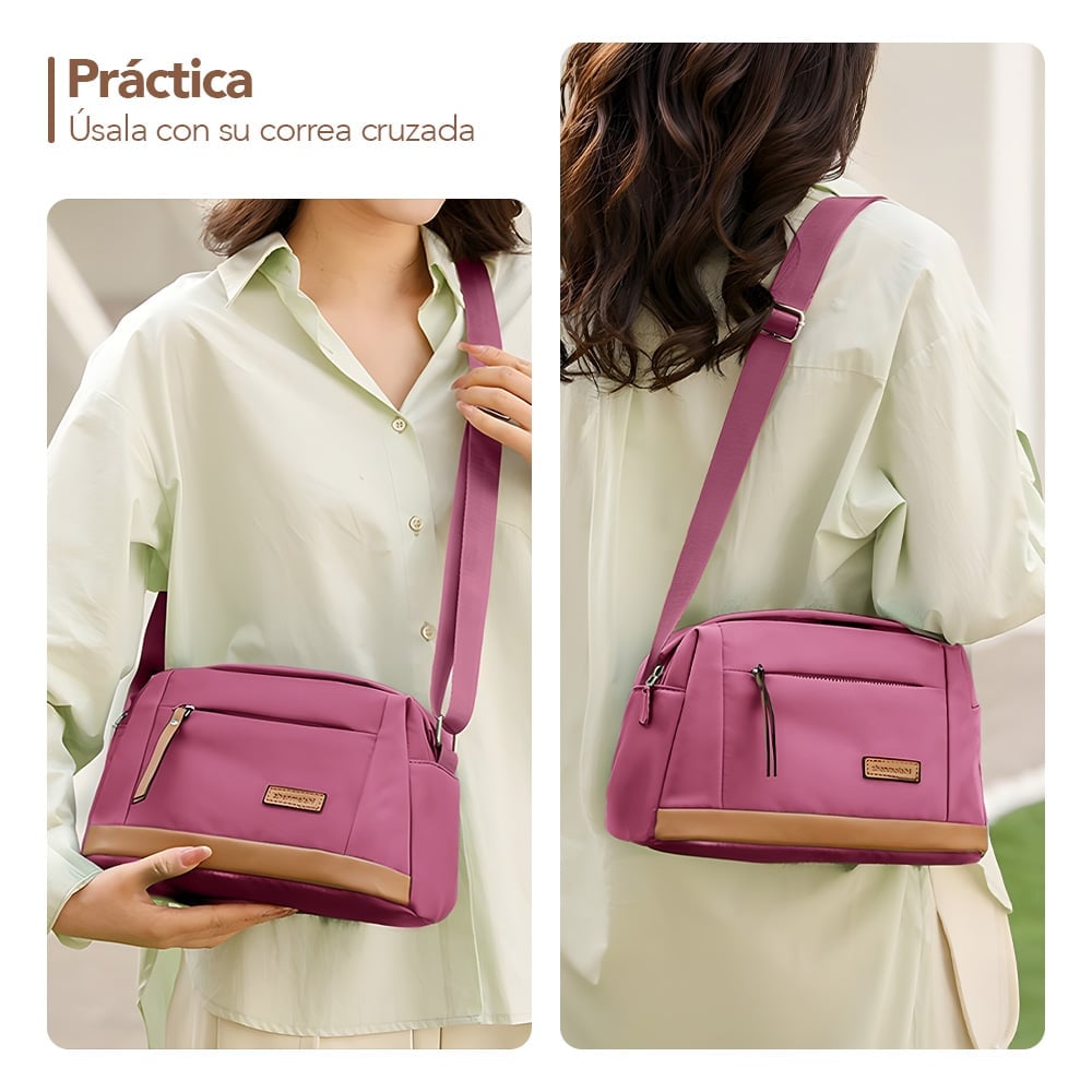 MORRAL PARA MUJER CON CORREA AJUSTABLE Y MULTIPLES BOLSILLOS ROSADO ML5 - 3