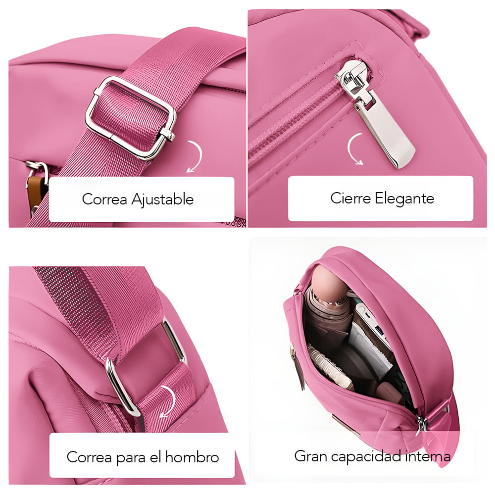 MORRAL PARA MUJER CON CORREA AJUSTABLE Y MULTIPLES BOLSILLOS ROSADO ML5 - 4