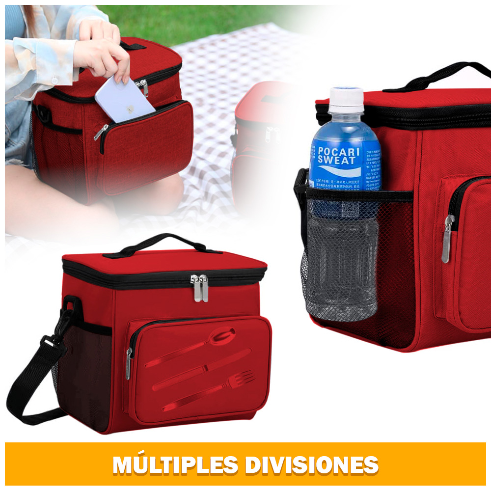 LONCHERA TÉRMICA PARA COMIDA Y ALIMENTOS IMPERMEABLE ROJO 02X - 5