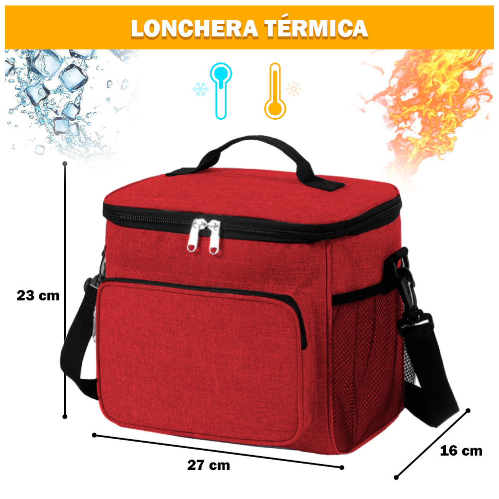 LONCHERA TÉRMICA PARA COMIDA Y ALIMENTOS IMPERMEABLE ROJO 02X - 6