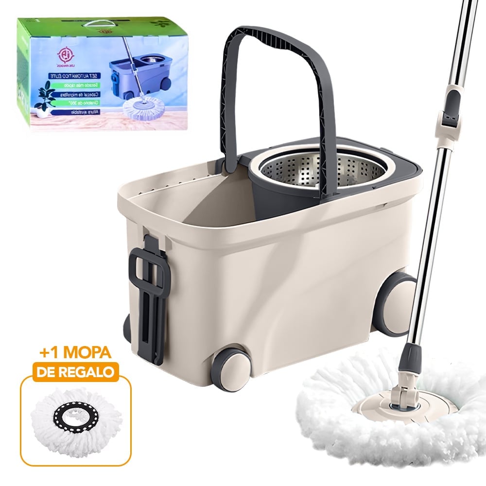 TRAPEADOR GIRATORIO 2 MOPAS CON RUEDAS Y ASA BEIGE S4F - 1