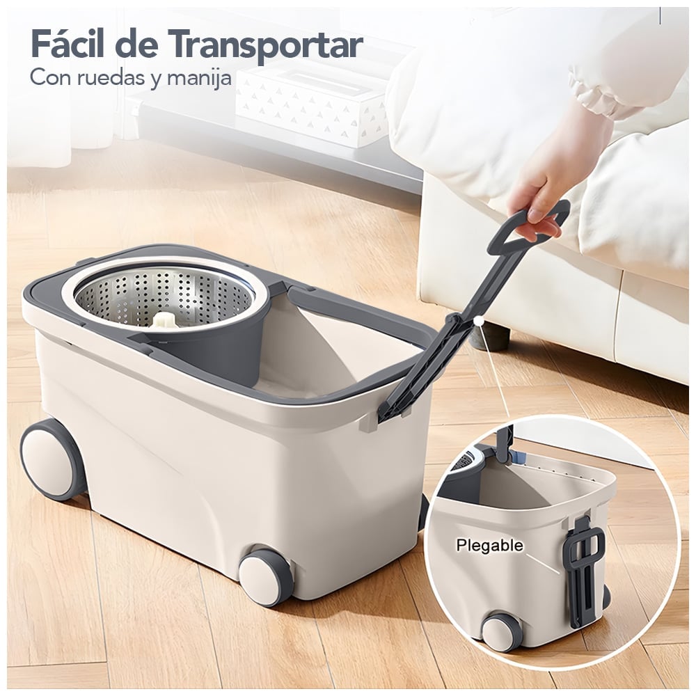 TRAPEADOR GIRATORIO 2 MOPAS CON RUEDAS Y ASA BEIGE S4F - 2