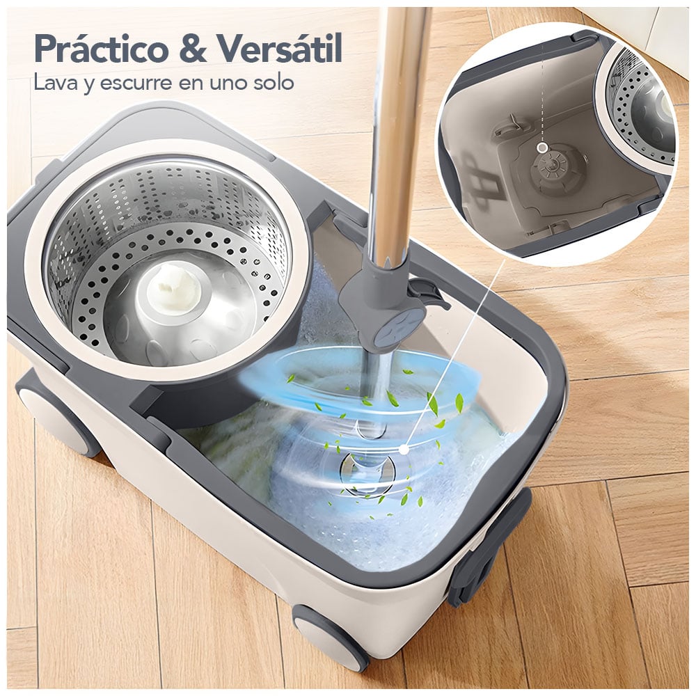TRAPEADOR GIRATORIO 2 MOPAS CON RUEDAS Y ASA BEIGE S4F - 3