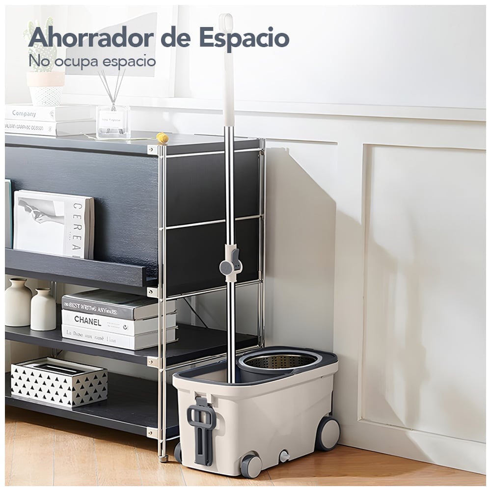 TRAPEADOR GIRATORIO 2 MOPAS CON RUEDAS Y ASA BEIGE S4F - 4