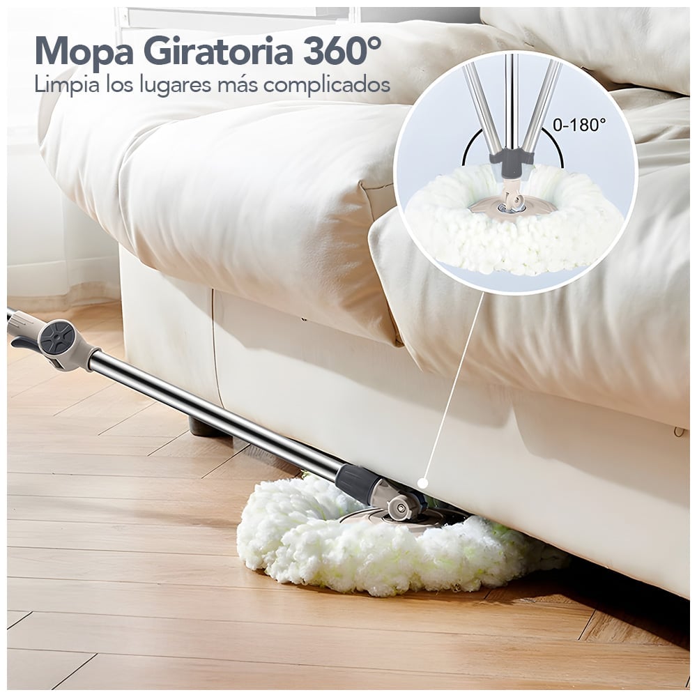 TRAPEADOR GIRATORIO 2 MOPAS CON RUEDAS Y ASA BEIGE S4F - 5