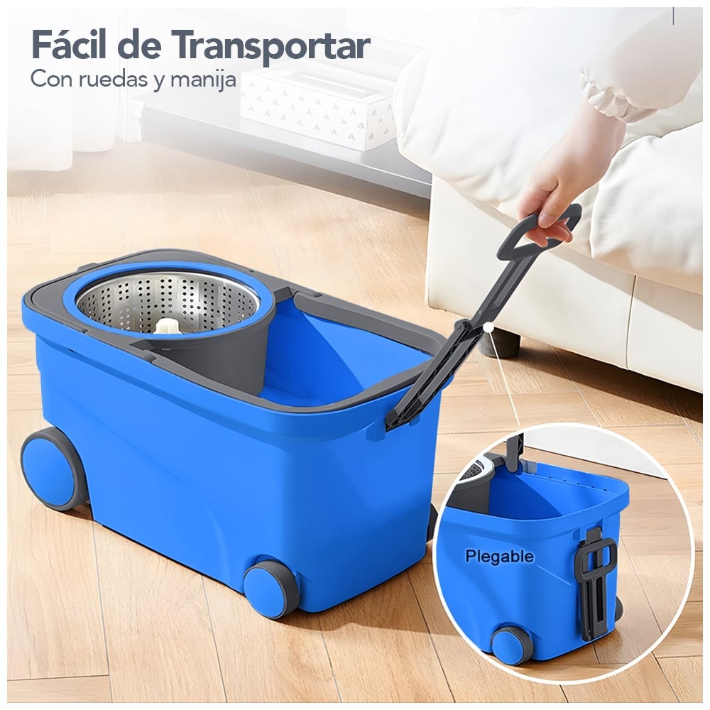 TRAPEADOR GIRATORIO 2 MOPAS CON RUEDAS Y ASA CELESTE S4F - 2