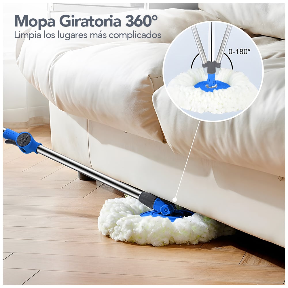 TRAPEADOR GIRATORIO 2 MOPAS CON RUEDAS Y ASA CELESTE S4F - 5