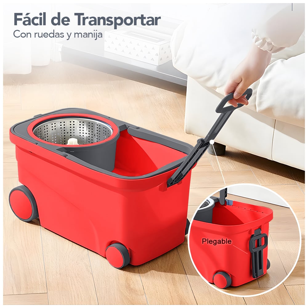 TRAPEADOR GIRATORIO 2 MOPAS CON RUEDAS Y ASA ROJO S4F - 2