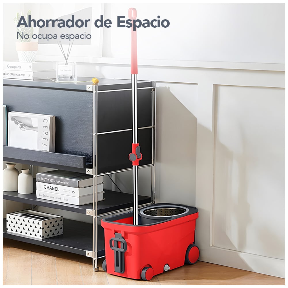 TRAPEADOR GIRATORIO 2 MOPAS CON RUEDAS Y ASA ROJO S4F - 4