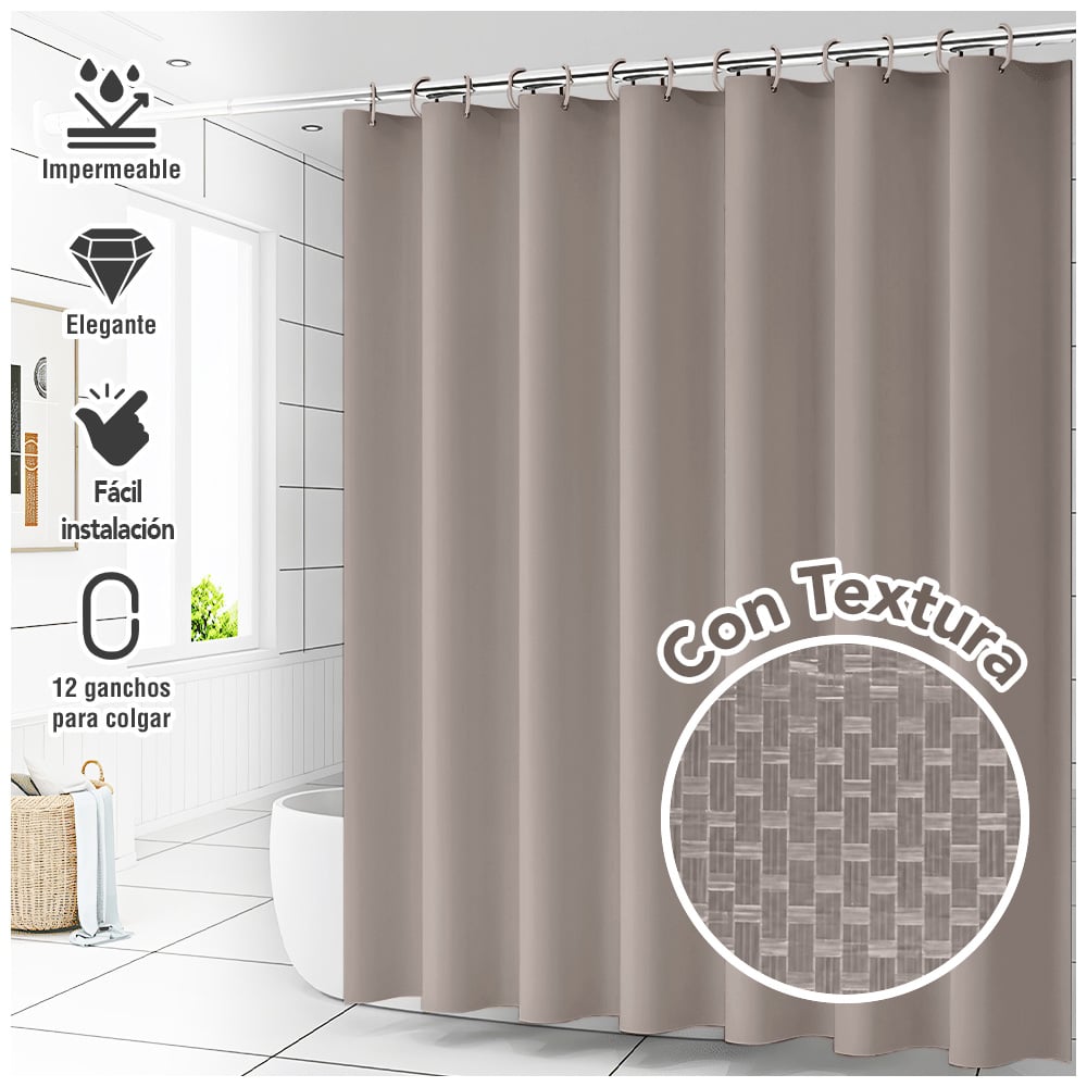 CORTINA DE BAÑO IMPERMEABLE PREMIUM MARRÓN H66 - 1