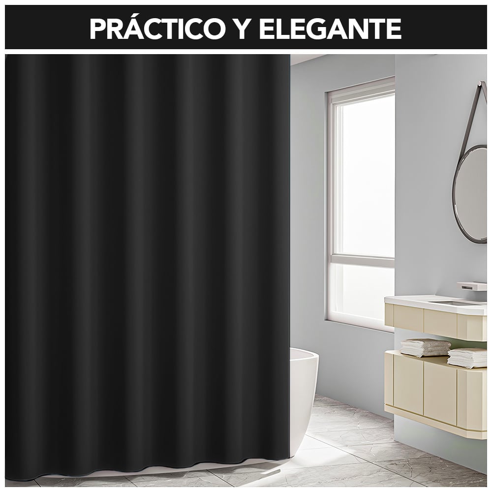 CORTINA DE BAÑO IMPERMEABLE PREMIUM NEGRO H66 - 4
